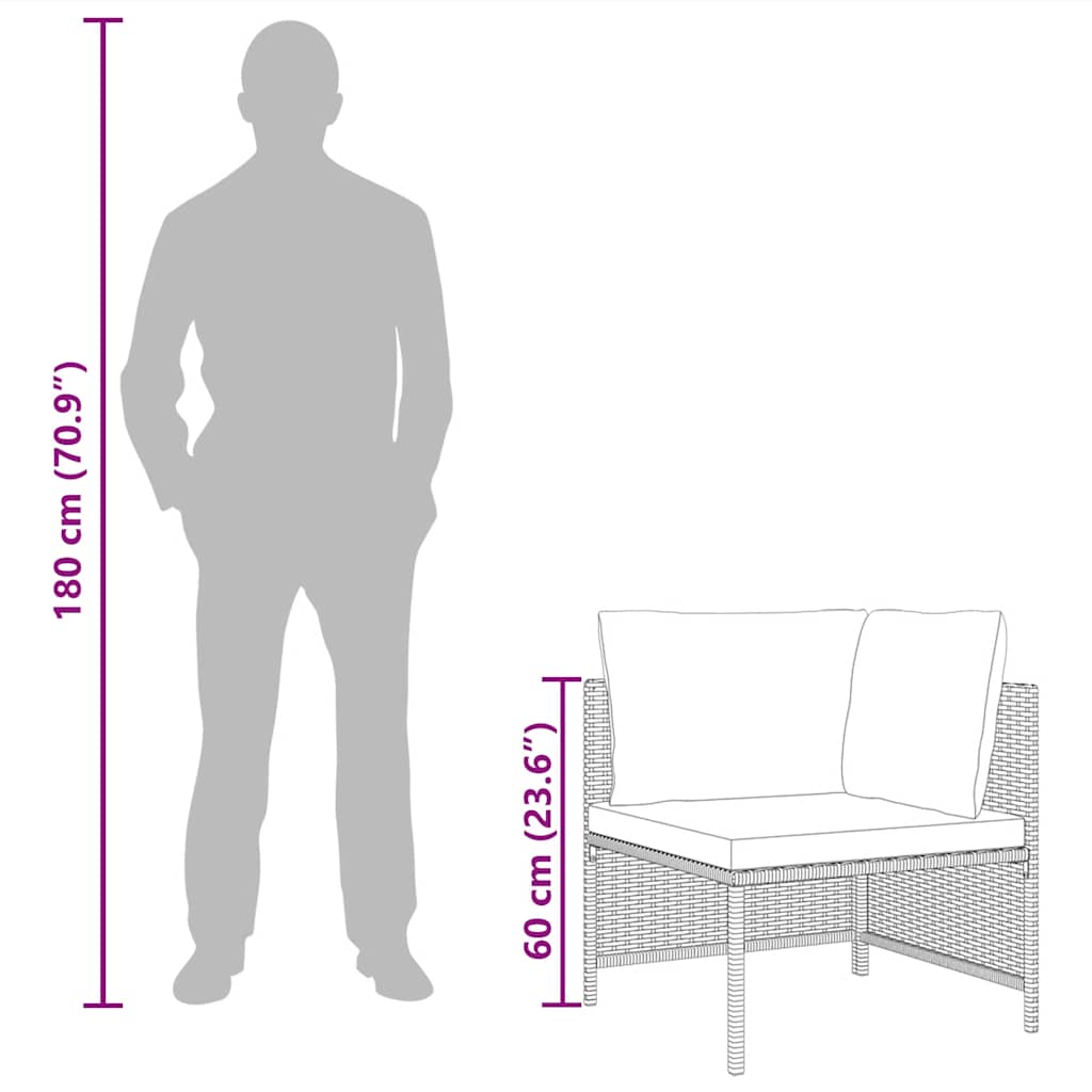 vidaXL Modulares Ecksofa mit Kissen Grau Poly Rattan