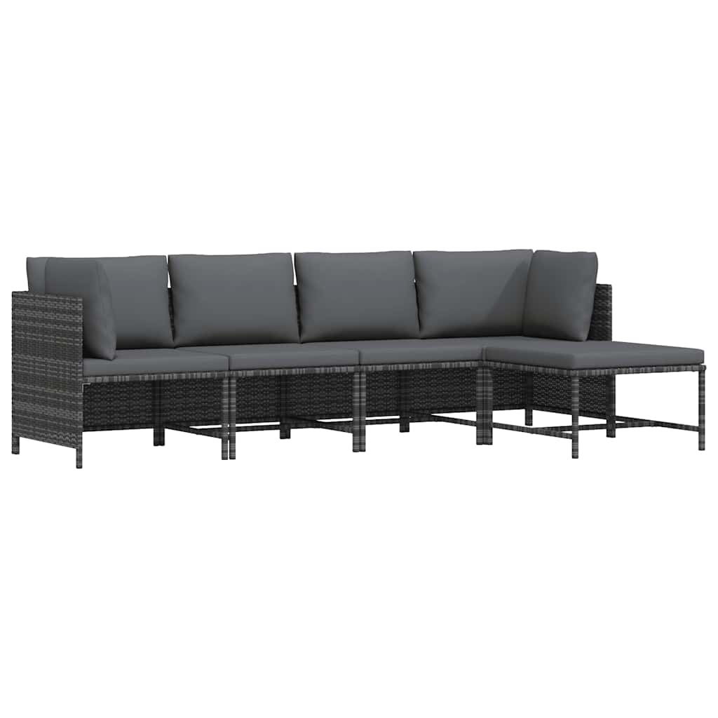 vidaXL Modulares Ecksofa mit Kissen Grau Poly Rattan