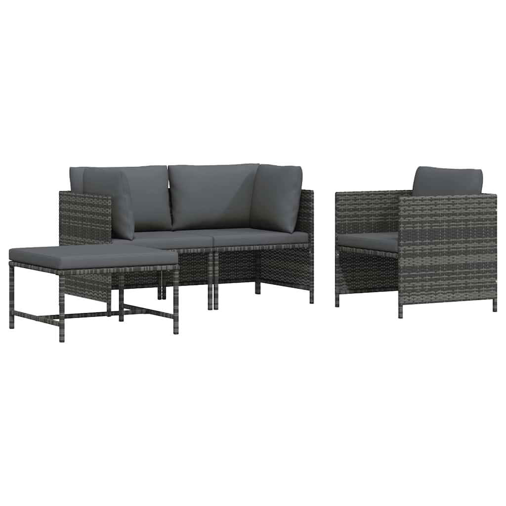 vidaXL Modulares Ecksofa mit Kissen Grau Poly Rattan