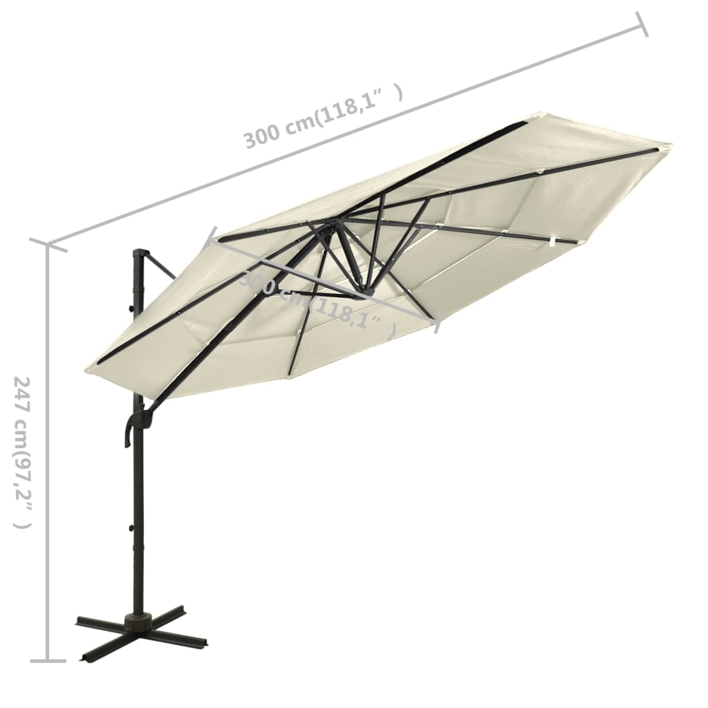 vidaXL Sonnenschirm mit Aluminium-Mast 4-lagig Sandfarben 3x3 m