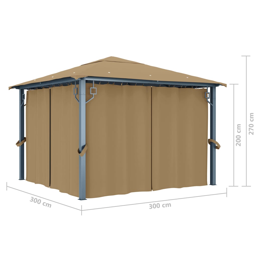 vidaXL Pavillon mit Vorhang 300x300 cm Taupe Aluminium