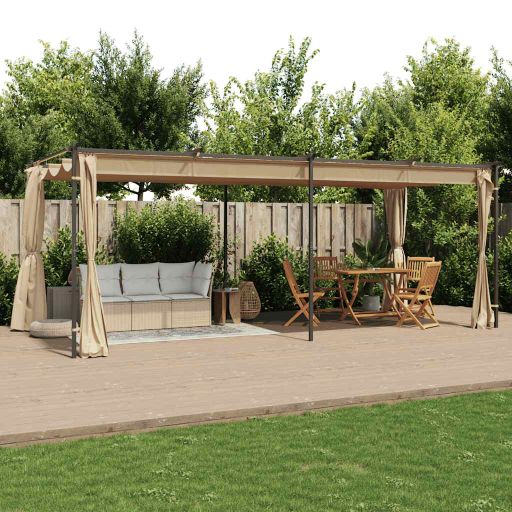vidaXL Pavillon mit Vorhängen 3x3 m Taupe Stahl