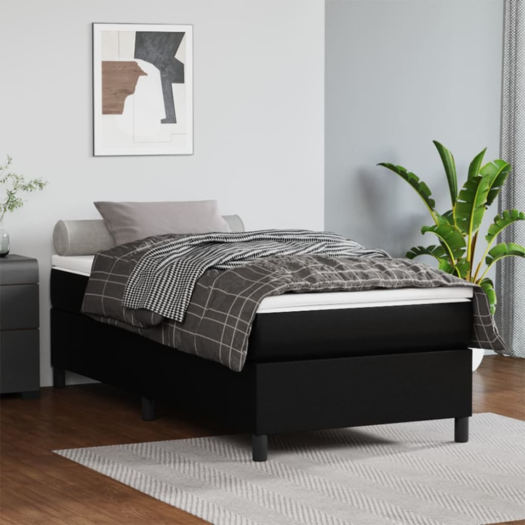 vidaXL Boxspringbett mit Matratze Schwarz 80x200 cm Kunstleder