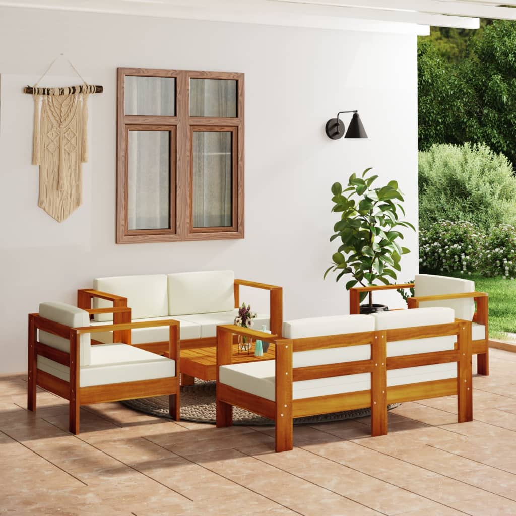 vidaXL 4-tlg. Garten-Lounge-Set mit Kissen Creme Massivholz Akazie