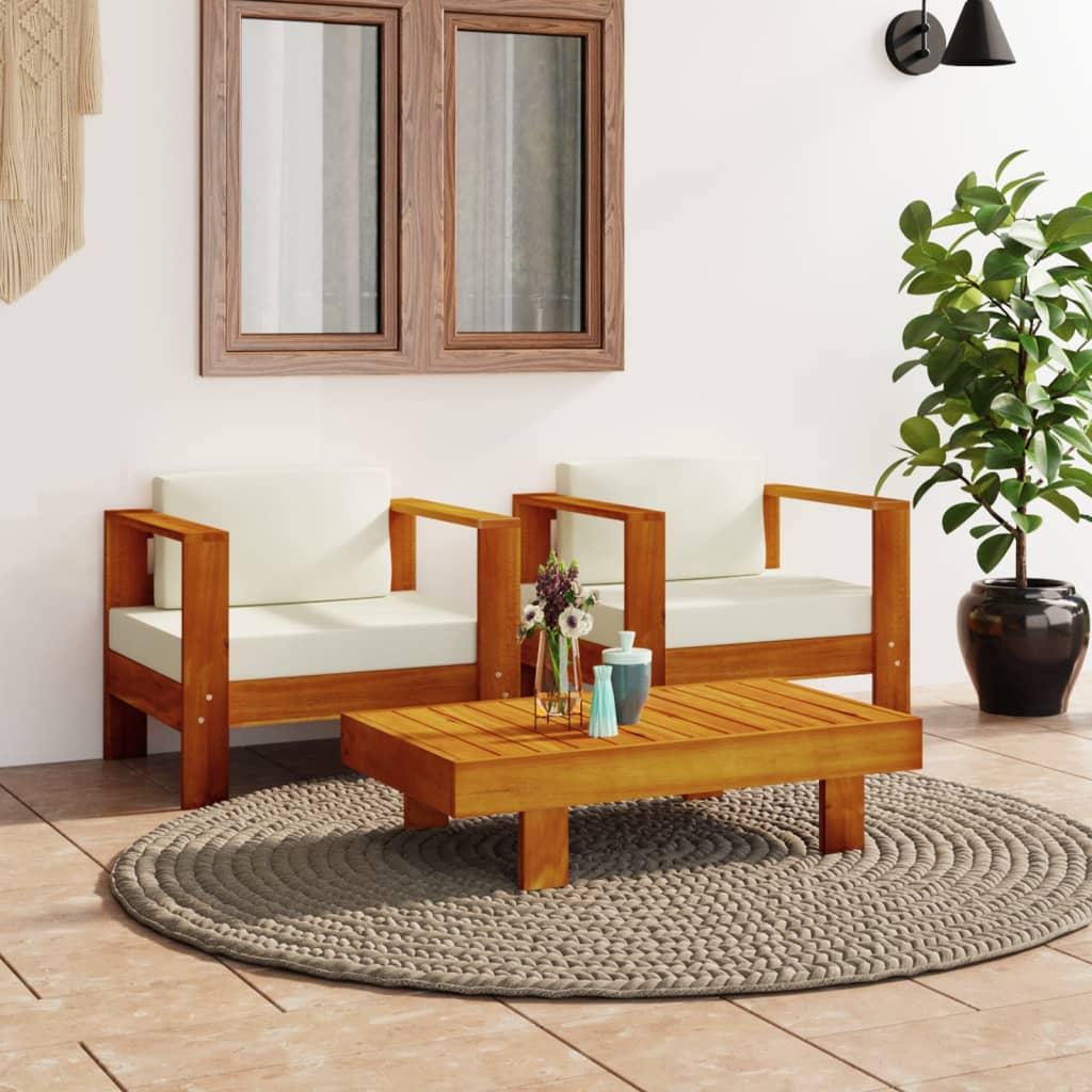 vidaXL 4-tlg. Garten-Lounge-Set mit Kissen Creme Massivholz Akazie