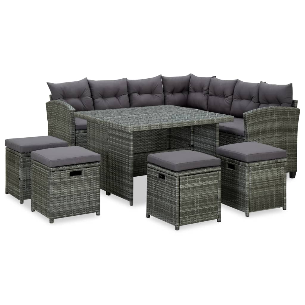 vidaXL 6-tlg. Garten-Lounge-Set mit Auflagen Poly Rattan Schwarz