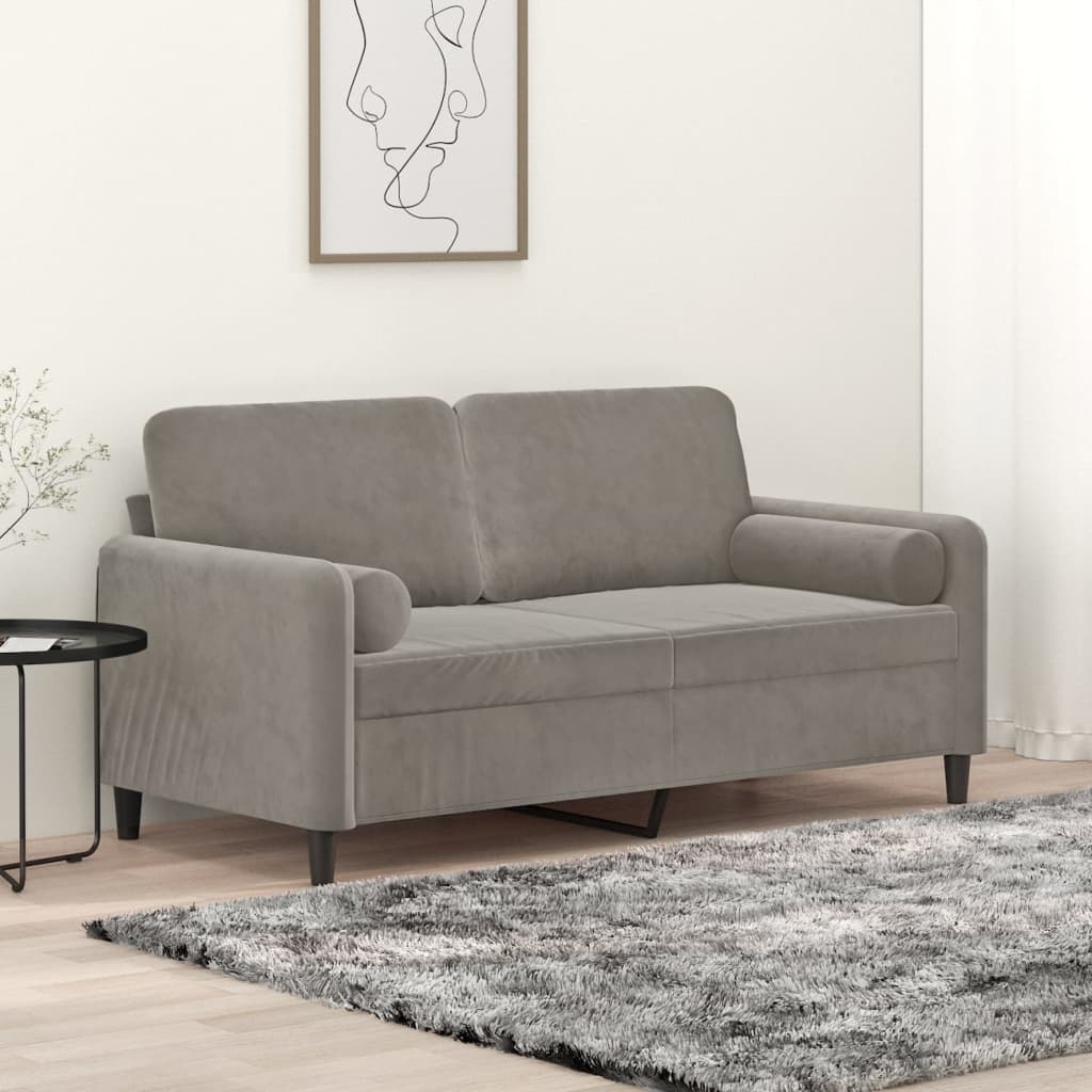 vidaXL 2-Sitzer-Sofa mit Kissen Hellgrau 120 cm Samt