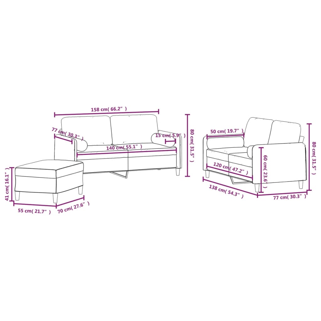 vidaXL 3-tlg. Sofagarnitur mit Kissen Dunkelgrau Samt