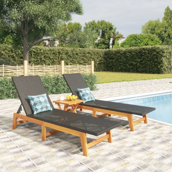 vidaXL 3-tlg. Garten-Lounge-Set Poly Rattan & Massivholz Akazie