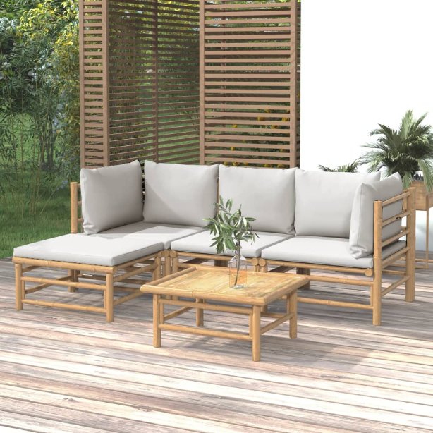 vidaXL 6-tlg. Garten-Lounge-Set mit Hellgrauen Kissen Bambus