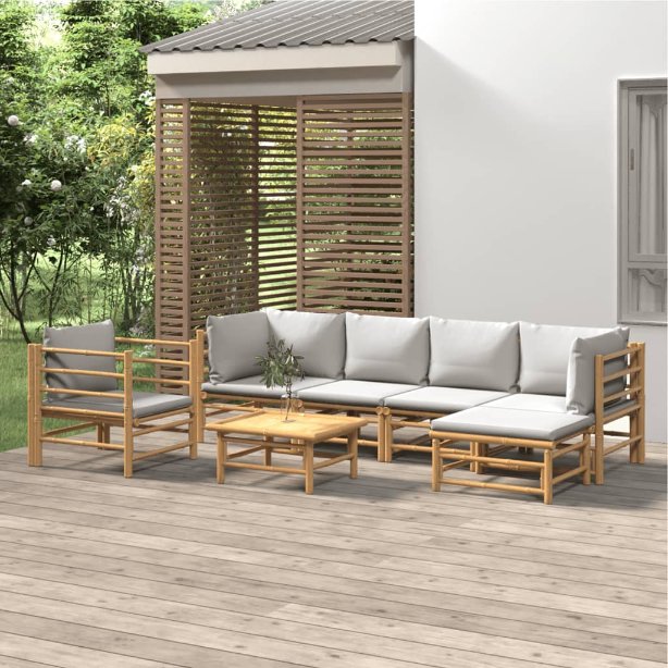 vidaXL 6-tlg. Garten-Lounge-Set mit Hellgrauen Kissen Bambus