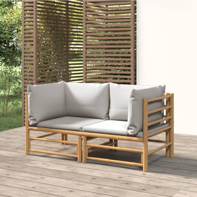 vidaXL 6-tlg. Garten-Lounge-Set mit Hellgrauen Kissen Bambus