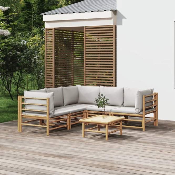 vidaXL 6-tlg. Garten-Lounge-Set mit Hellgrauen Kissen Bambus