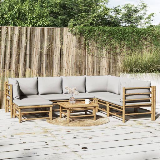 vidaXL 6-tlg. Garten-Lounge-Set mit Hellgrauen Kissen Bambus