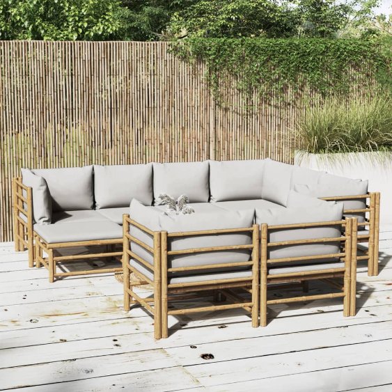 vidaXL 6-tlg. Garten-Lounge-Set mit Hellgrauen Kissen Bambus