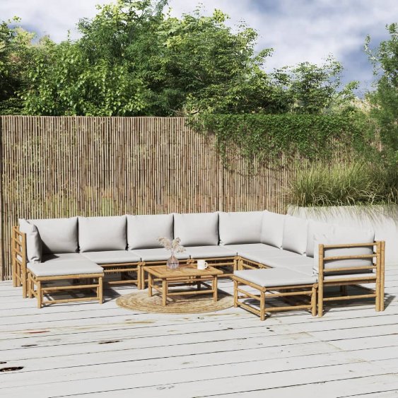 vidaXL 6-tlg. Garten-Lounge-Set mit Hellgrauen Kissen Bambus