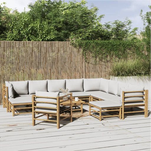 vidaXL 6-tlg. Garten-Lounge-Set mit Hellgrauen Kissen Bambus