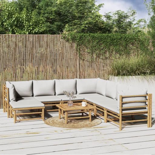 vidaXL 6-tlg. Garten-Lounge-Set mit Hellgrauen Kissen Bambus