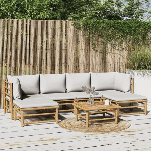 vidaXL 6-tlg. Garten-Lounge-Set mit Hellgrauen Kissen Bambus