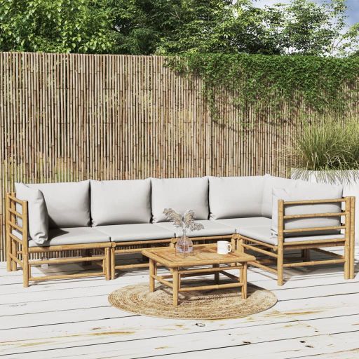 vidaXL 6-tlg. Garten-Lounge-Set mit Hellgrauen Kissen Bambus