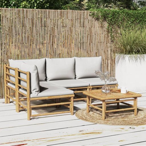 vidaXL 6-tlg. Garten-Lounge-Set mit Hellgrauen Kissen Bambus