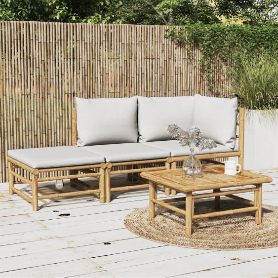 vidaXL 6-tlg. Garten-Lounge-Set mit Hellgrauen Kissen Bambus