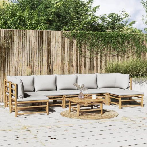 vidaXL 6-tlg. Garten-Lounge-Set mit Hellgrauen Kissen Bambus