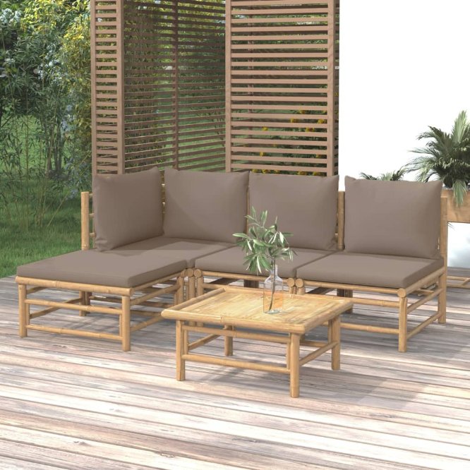 vidaXL 6-tlg. Garten-Lounge-Set mit Hellgrauen Kissen Bambus