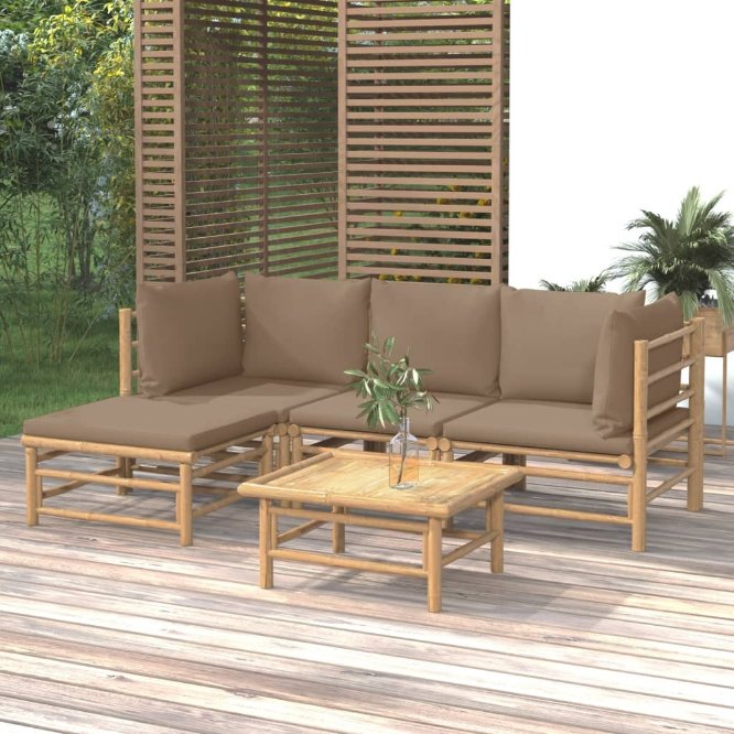 vidaXL 6-tlg. Garten-Lounge-Set mit Hellgrauen Kissen Bambus