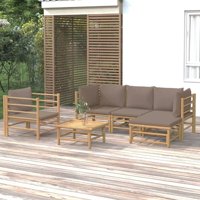 vidaXL 6-tlg. Garten-Lounge-Set mit Hellgrauen Kissen Bambus