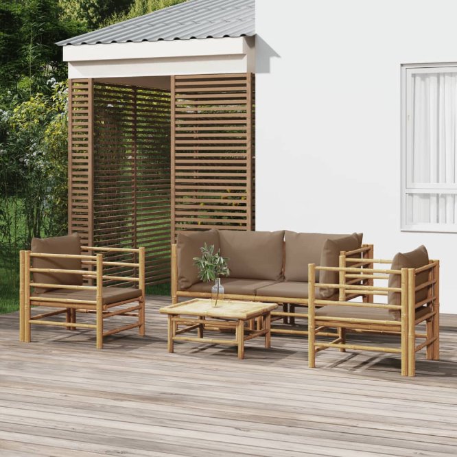 vidaXL 6-tlg. Garten-Lounge-Set mit Hellgrauen Kissen Bambus
