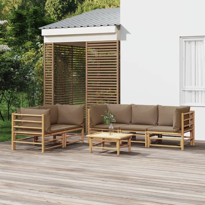 vidaXL 6-tlg. Garten-Lounge-Set mit Hellgrauen Kissen Bambus