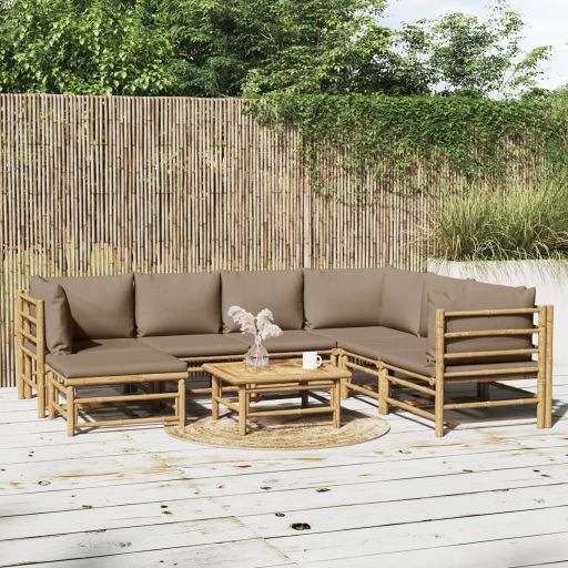 vidaXL 6-tlg. Garten-Lounge-Set mit Hellgrauen Kissen Bambus