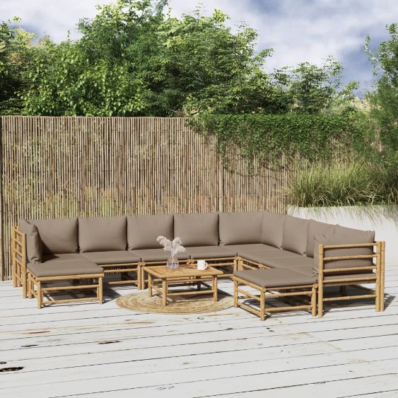 vidaXL 6-tlg. Garten-Lounge-Set mit Hellgrauen Kissen Bambus