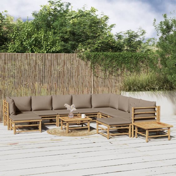 vidaXL 6-tlg. Garten-Lounge-Set mit Hellgrauen Kissen Bambus