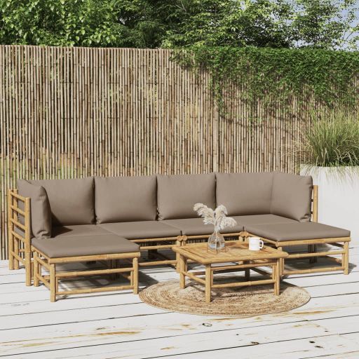 vidaXL 6-tlg. Garten-Lounge-Set mit Hellgrauen Kissen Bambus