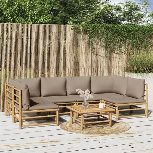 vidaXL 6-tlg. Garten-Lounge-Set mit Hellgrauen Kissen Bambus