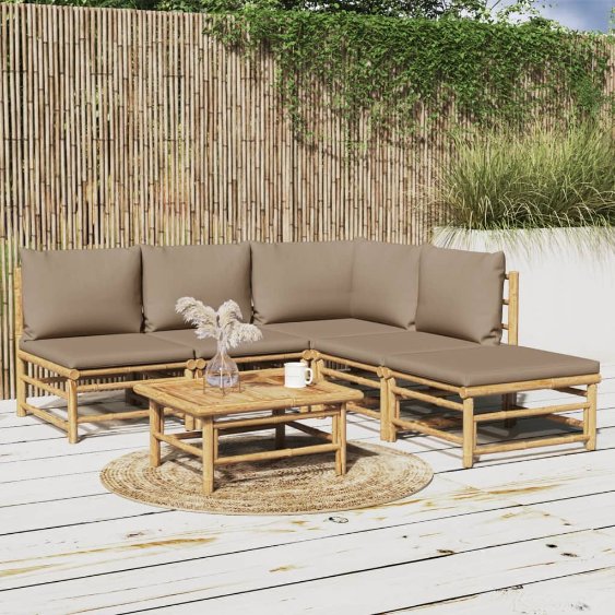 vidaXL 6-tlg. Garten-Lounge-Set mit Hellgrauen Kissen Bambus