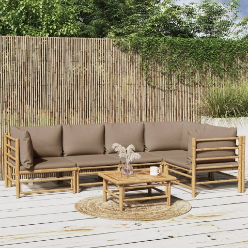 vidaXL 6-tlg. Garten-Lounge-Set mit Hellgrauen Kissen Bambus