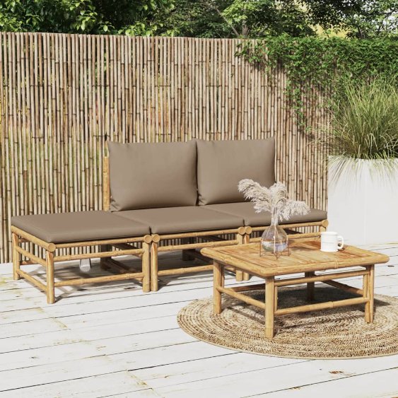 vidaXL 6-tlg. Garten-Lounge-Set mit Hellgrauen Kissen Bambus