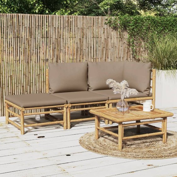 vidaXL 6-tlg. Garten-Lounge-Set mit Hellgrauen Kissen Bambus