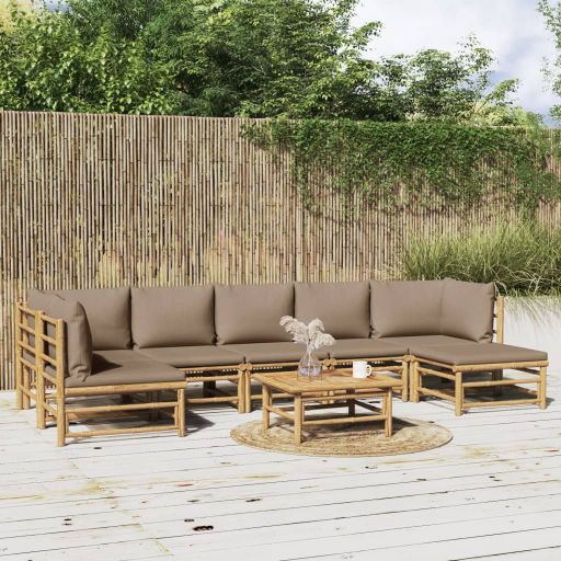 vidaXL 6-tlg. Garten-Lounge-Set mit Hellgrauen Kissen Bambus