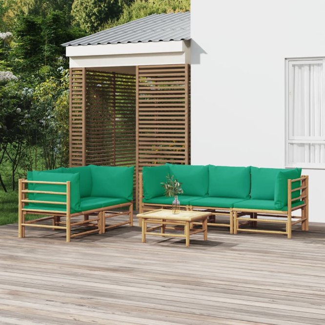 vidaXL 6-tlg. Garten-Lounge-Set mit Hellgrauen Kissen Bambus