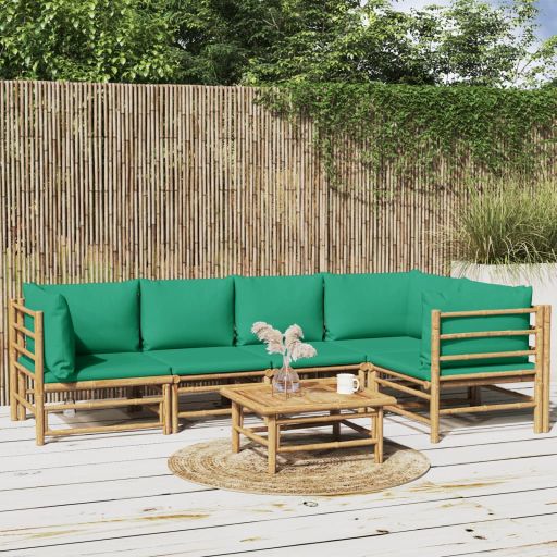 vidaXL 6-tlg. Garten-Lounge-Set mit Hellgrauen Kissen Bambus