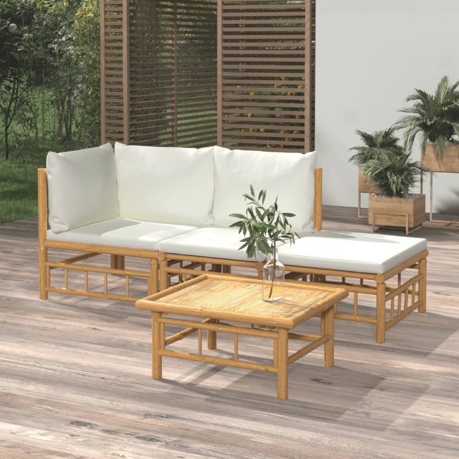 vidaXL 6-tlg. Garten-Lounge-Set mit Cremeweißen Kissen Bambus