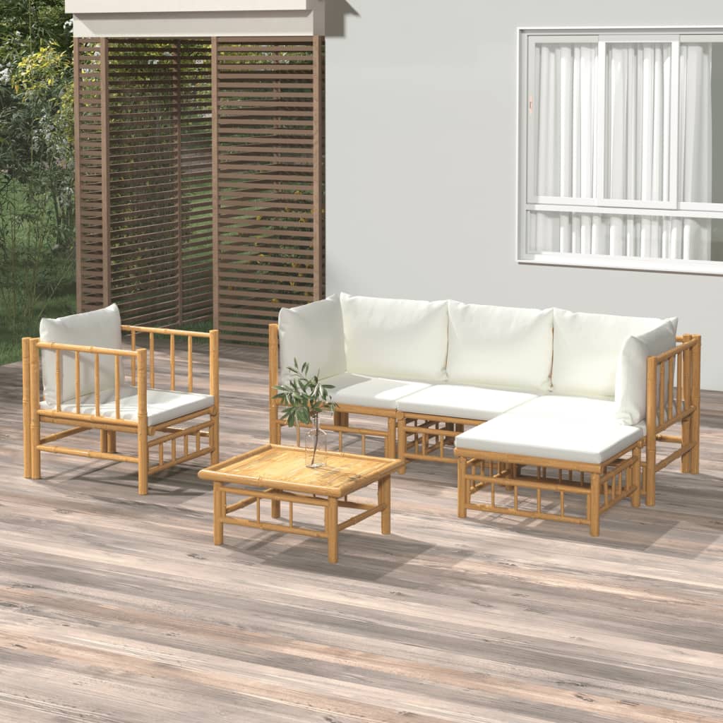vidaXL 6-tlg. Garten-Lounge-Set mit Cremeweißen Kissen Bambus