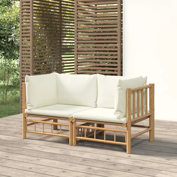 vidaXL 6-tlg. Garten-Lounge-Set mit Cremeweißen Kissen Bambus
