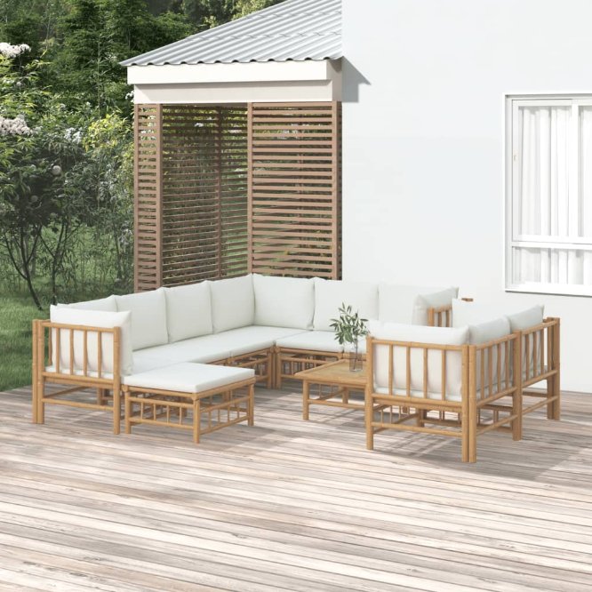 vidaXL 6-tlg. Garten-Lounge-Set mit Cremeweißen Kissen Bambus