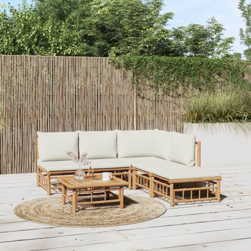 vidaXL 6-tlg. Garten-Lounge-Set mit Cremeweißen Kissen Bambus