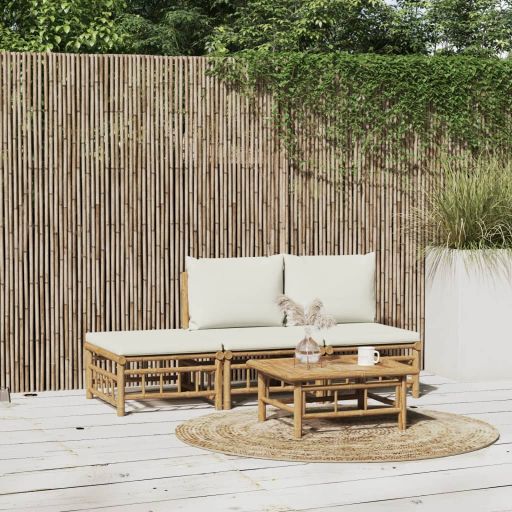 vidaXL 6-tlg. Garten-Lounge-Set mit Cremeweißen Kissen Bambus